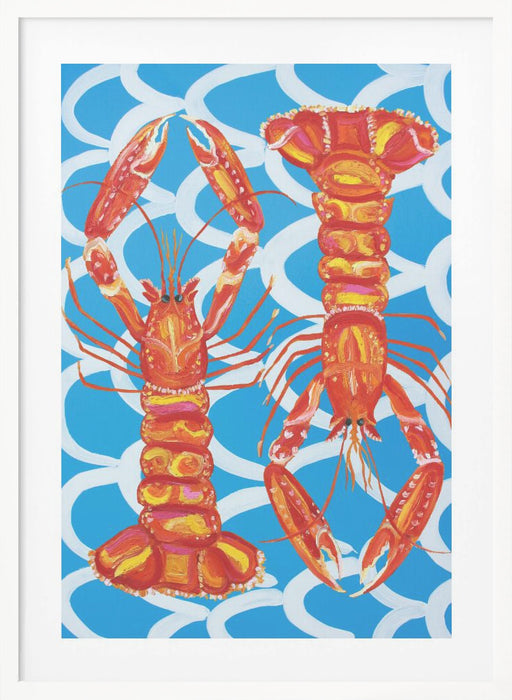 Langoustines On Blue Framed Art Wall Decor