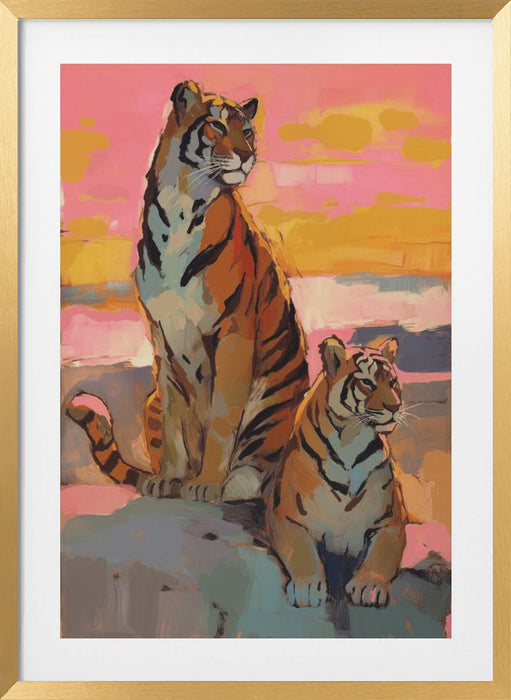 Tigers At Sunset Framed Art Wall Decor