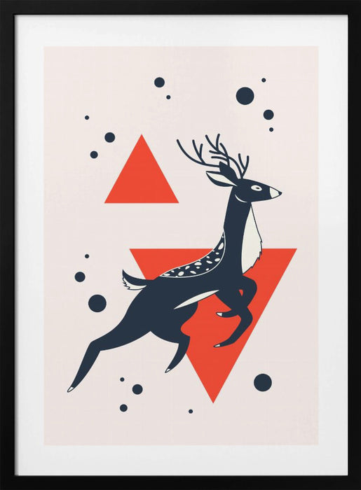 Abstract Deer Red Framed Art Modern Wall Decor