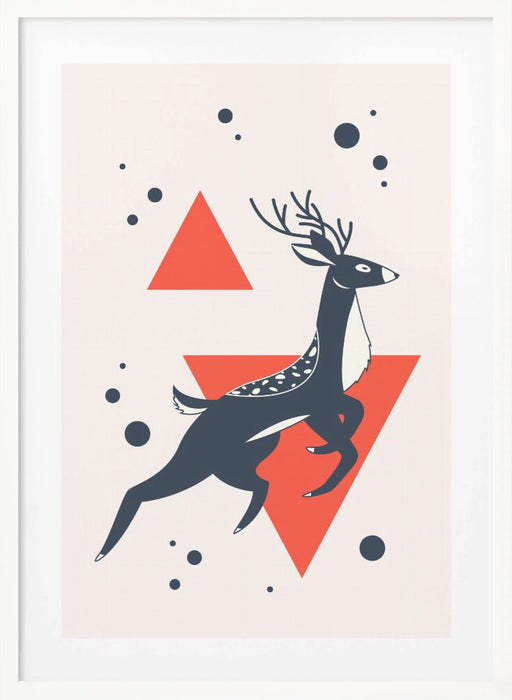 Abstract Deer Red Framed Art Modern Wall Decor