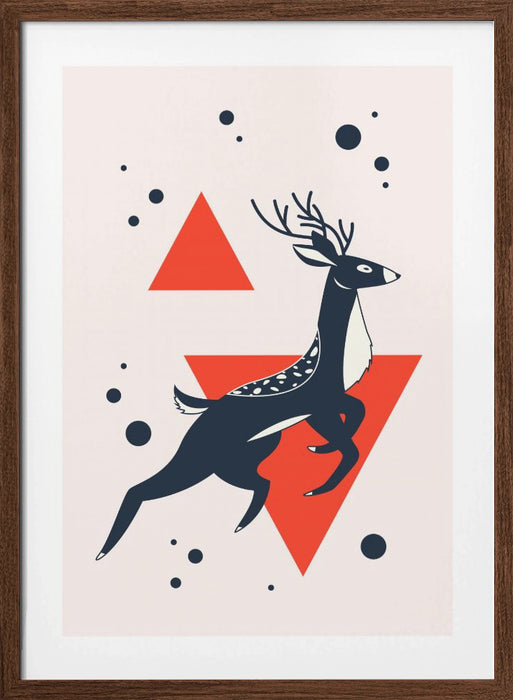 Abstract Deer Red Framed Art Modern Wall Decor