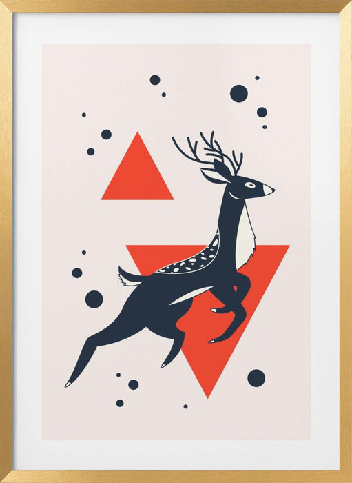 Abstract Deer Red Framed Art Modern Wall Decor