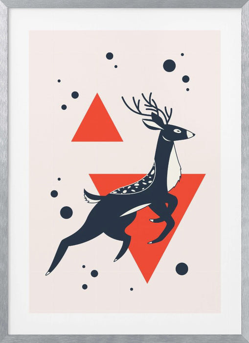 Abstract Deer Red Framed Art Modern Wall Decor