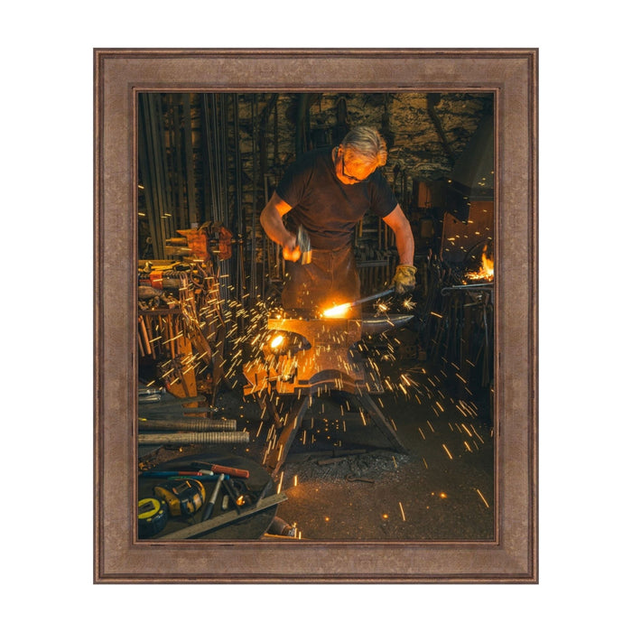 Blacksmith forging metal at an anvil, perfect for a 24x30 picture frame display