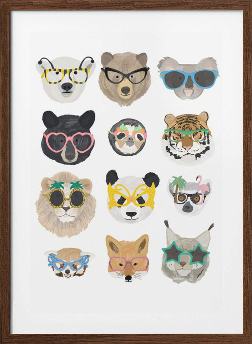 Big Cats in glasses print Framed Art Wall Decor