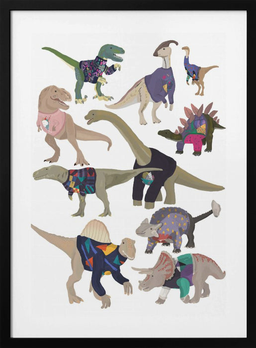 Dinosaurs In 80s Jumpers Framed Art Wall Decor