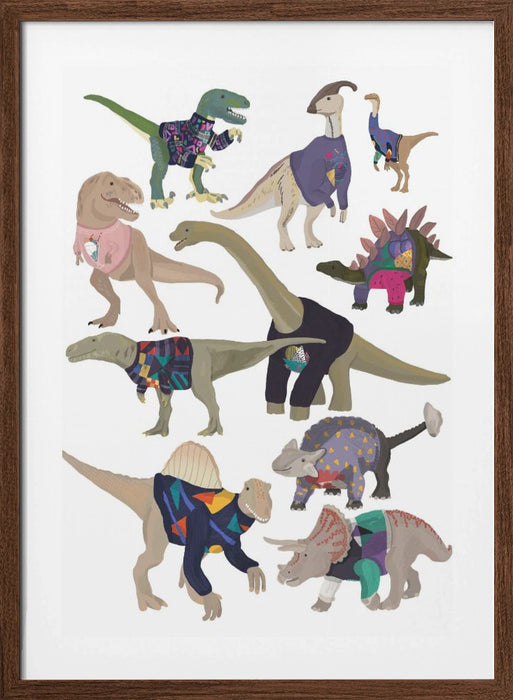 Dinosaurs In 80s Jumpers Framed Art Wall Decor