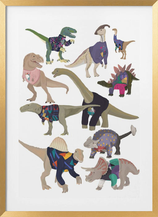 Dinosaurs In 80s Jumpers Framed Art Wall Decor