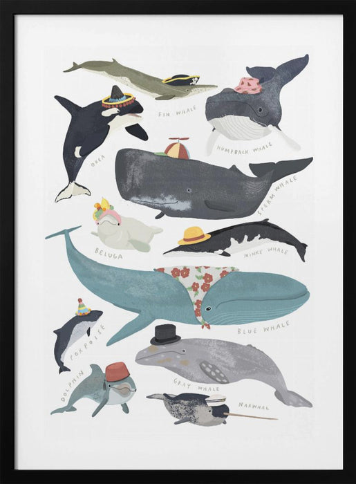 Whales In Hats Framed Art Wall Decor