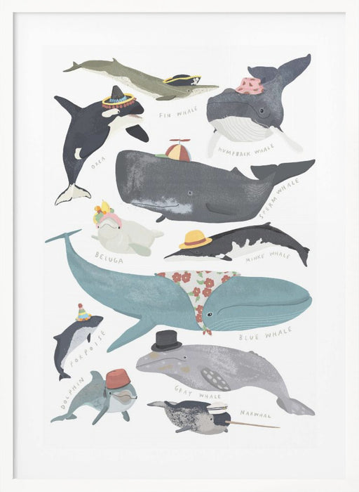 Whales In Hats Framed Art Wall Decor