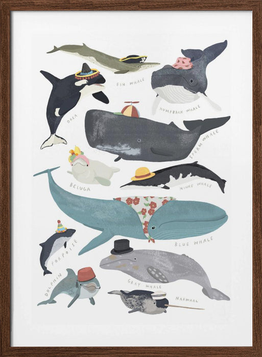 Whales In Hats Framed Art Wall Decor