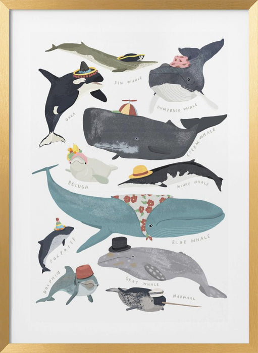 Whales In Hats Framed Art Wall Decor