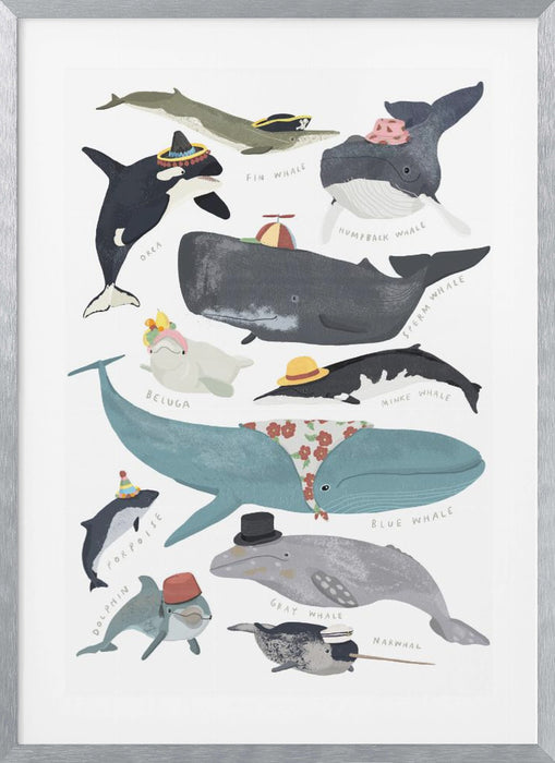 Whales In Hats Framed Art Wall Decor