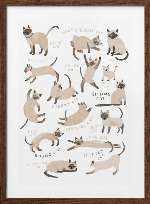 Siamese Cat Print Framed Art Wall Decor