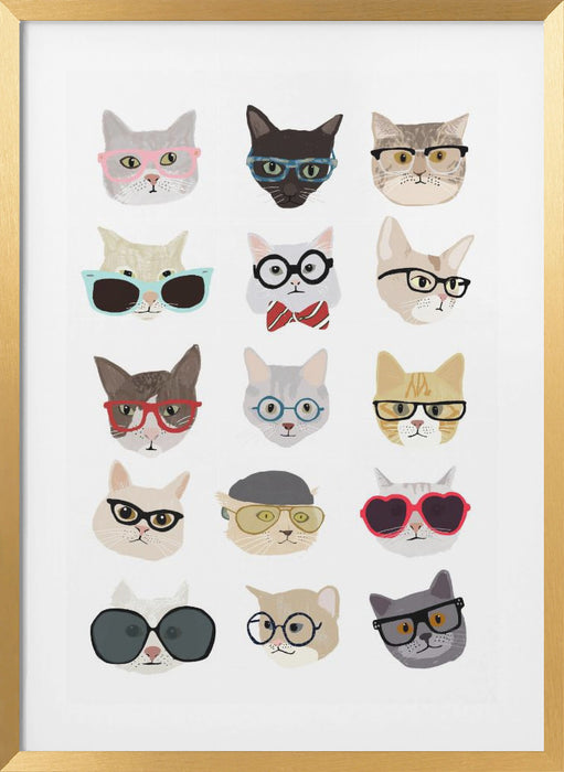 Cats With Glasses Framed Art Wall Decor