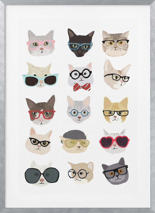 Cats With Glasses Framed Art Wall Decor