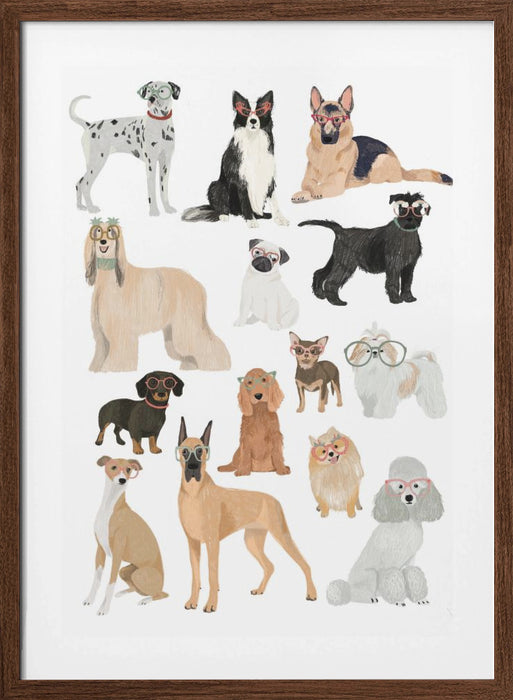 Dogs in glasses Print Framed Art Modern Wall Decor