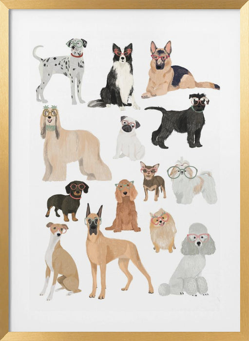 Dogs in glasses Print Framed Art Modern Wall Decor