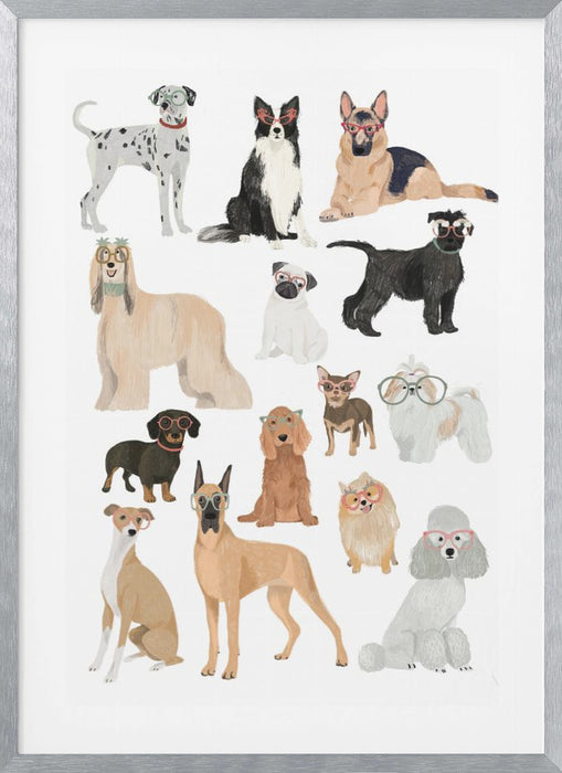 Dogs in glasses Print Framed Art Modern Wall Decor