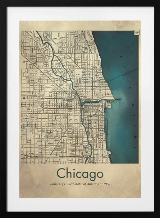 Chicago map Framed Art Modern Wall Decor