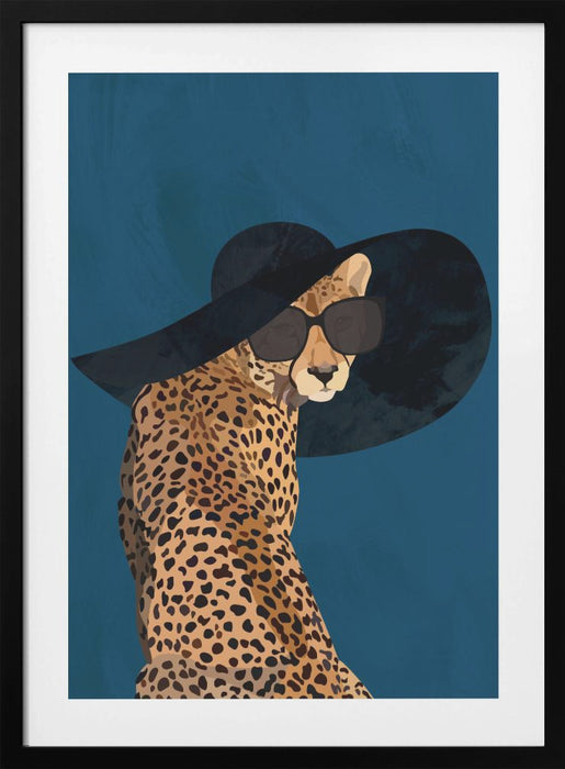 Fashionable Cheetah wearing a sunhat Framed Art Wall Decor