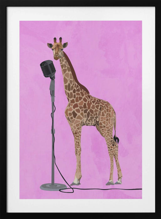 Giraffe Microphone Pink 01 Framed Art Wall Decor