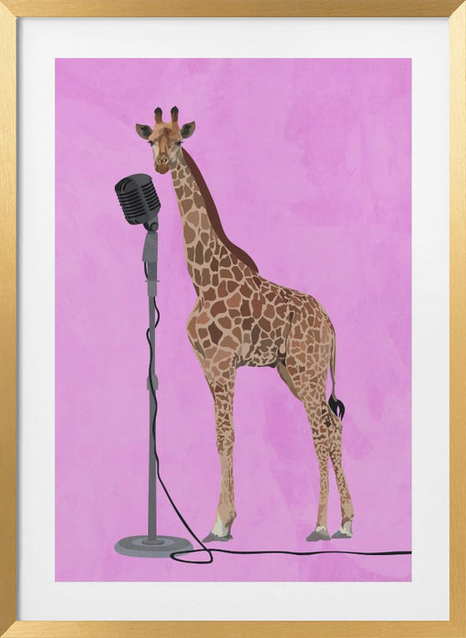 Giraffe Microphone Pink 01 Framed Art Wall Decor