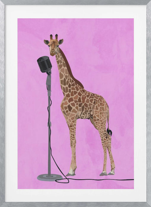 Giraffe Microphone Pink 01 Framed Art Wall Decor