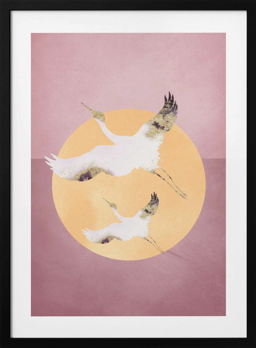 Pink Gold Crane Framed Art Wall Decor