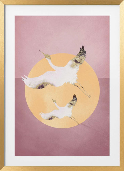 Pink Gold Crane Framed Art Wall Decor