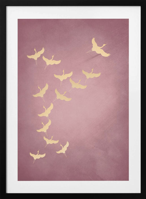 Pink Flying Cranes Framed Art Wall Decor