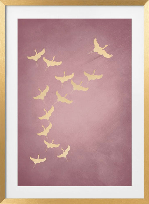 Pink Flying Cranes Framed Art Wall Decor