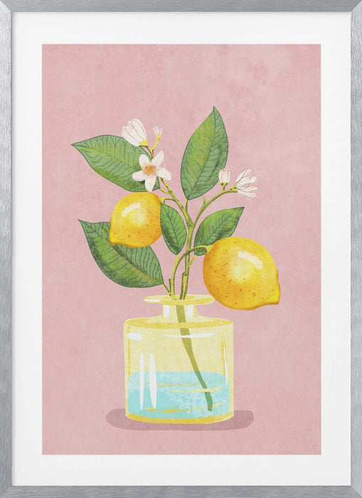 Lemon Bunch In Vase Framed Art Modern Wall Decor