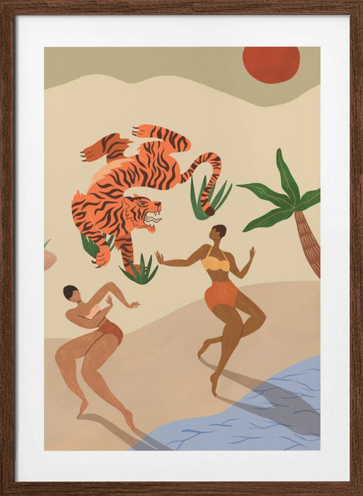 Dancing Tiger Framed Art Modern Wall Decor