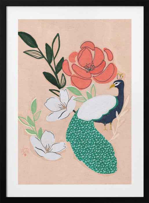 Peacock and Florals Erum Khalili Framed Art Wall Decor