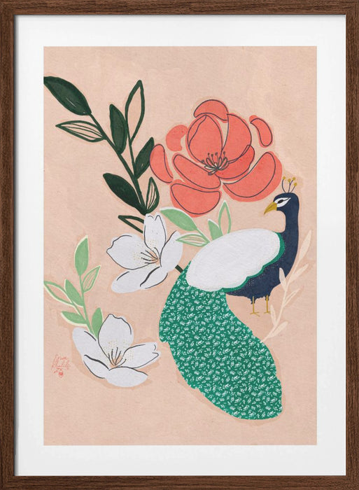 Peacock and Florals Erum Khalili Framed Art Wall Decor