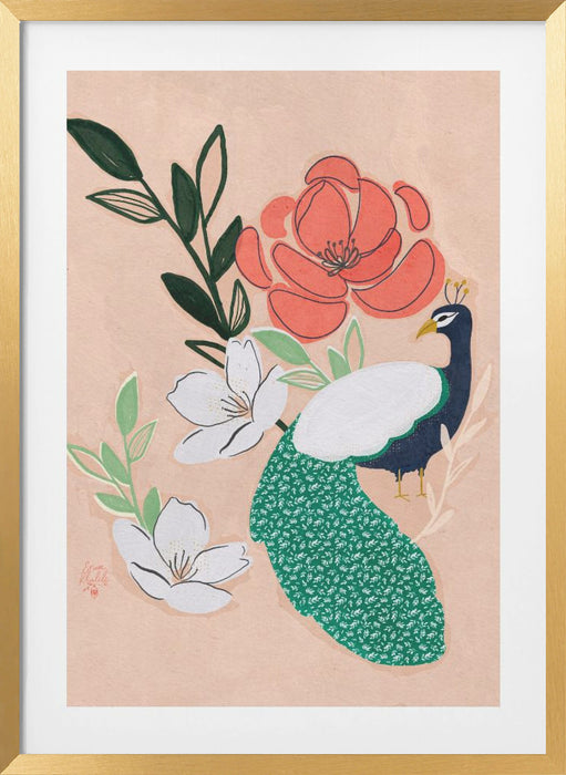 Peacock and Florals Erum Khalili Framed Art Wall Decor