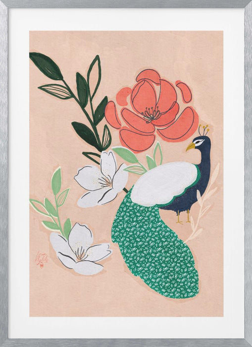 Peacock and Florals Erum Khalili Framed Art Wall Decor