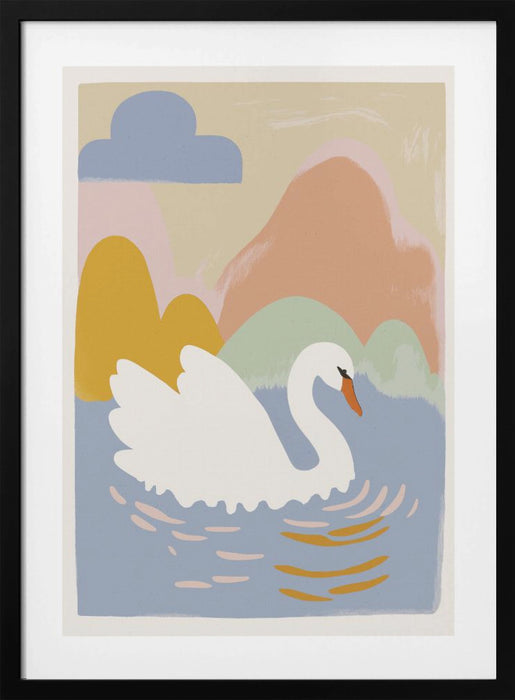 Swan In Lake Framed Art Modern Wall Decor