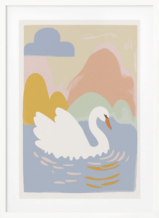 Swan In Lake Framed Art Modern Wall Decor