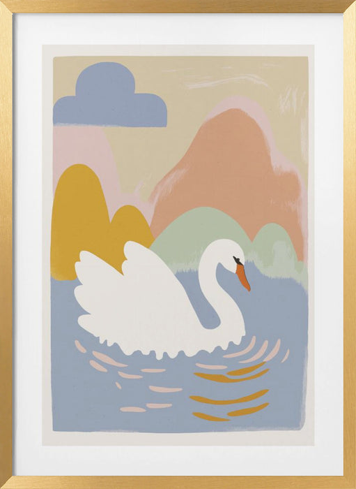 Swan In Lake Framed Art Modern Wall Decor