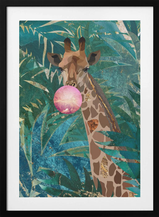 Bubblegum giraffe in the jungle Framed Art Modern Wall Decor