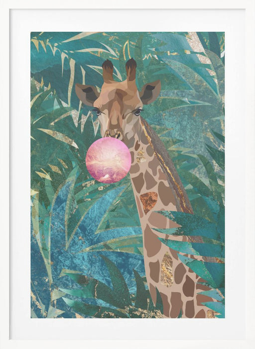 Bubblegum giraffe in the jungle Framed Art Modern Wall Decor