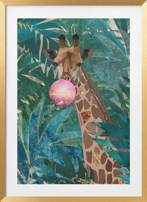 Bubblegum giraffe in the jungle Framed Art Modern Wall Decor