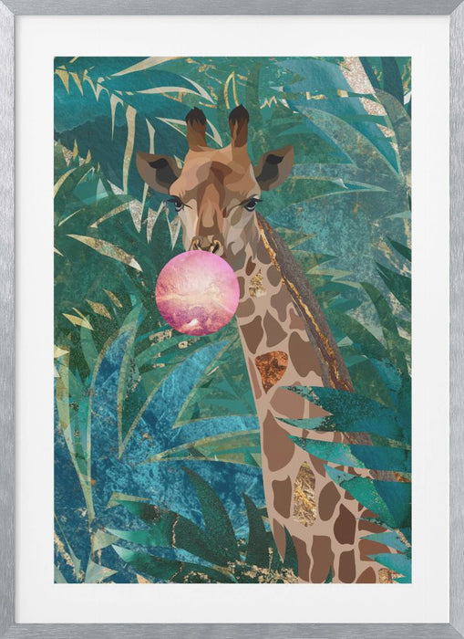 Bubblegum giraffe in the jungle Framed Art Modern Wall Decor