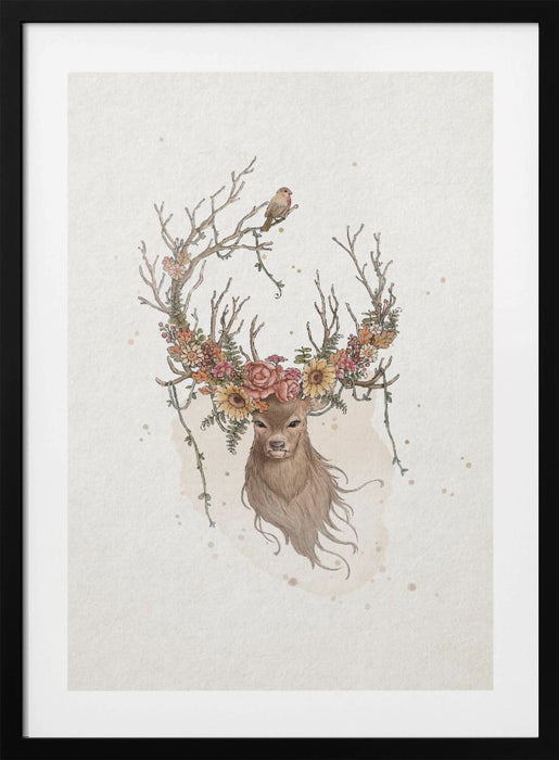 Deer and flowers Framed Art Wall Decor