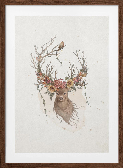 Deer and flowers Framed Art Wall Decor