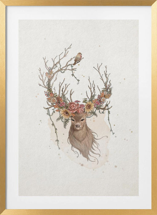 Deer and flowers Framed Art Wall Decor