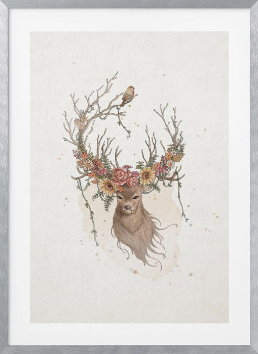 Deer and flowers Framed Art Wall Decor