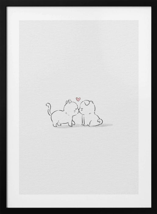 Cat and Dog In Love Framed Art Wall Decor